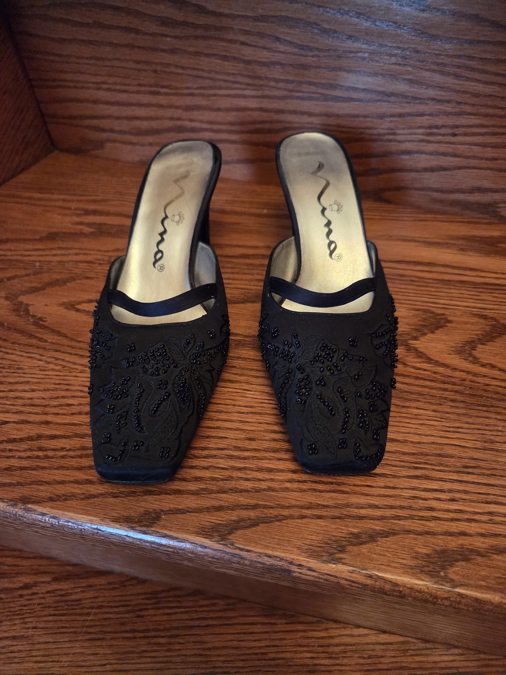 Nina Black Beaded Slip-On Mules